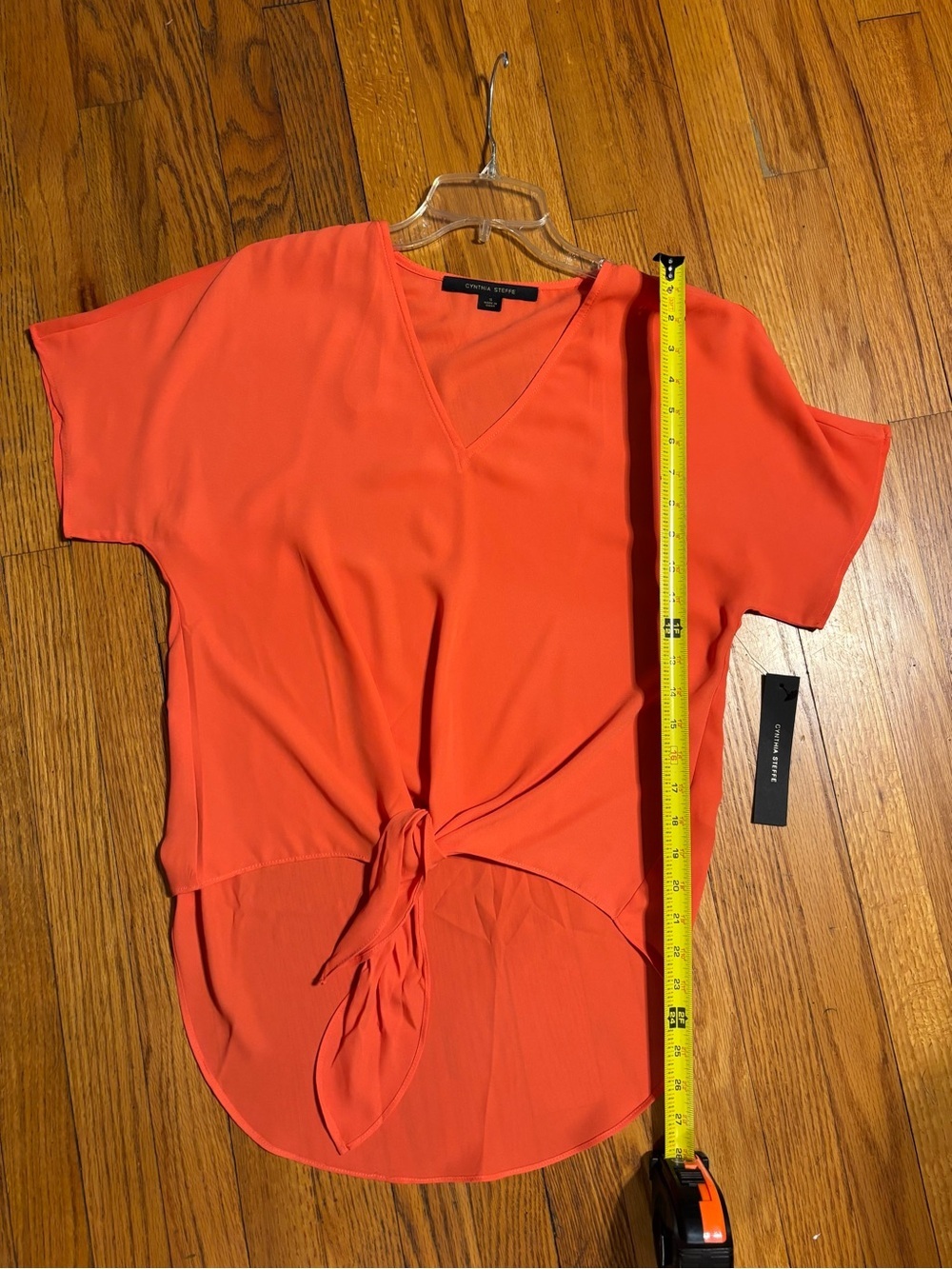Cynthia Steffe Bright Orange Tie-Front V-Neck Blouse - Picture 7 of 8